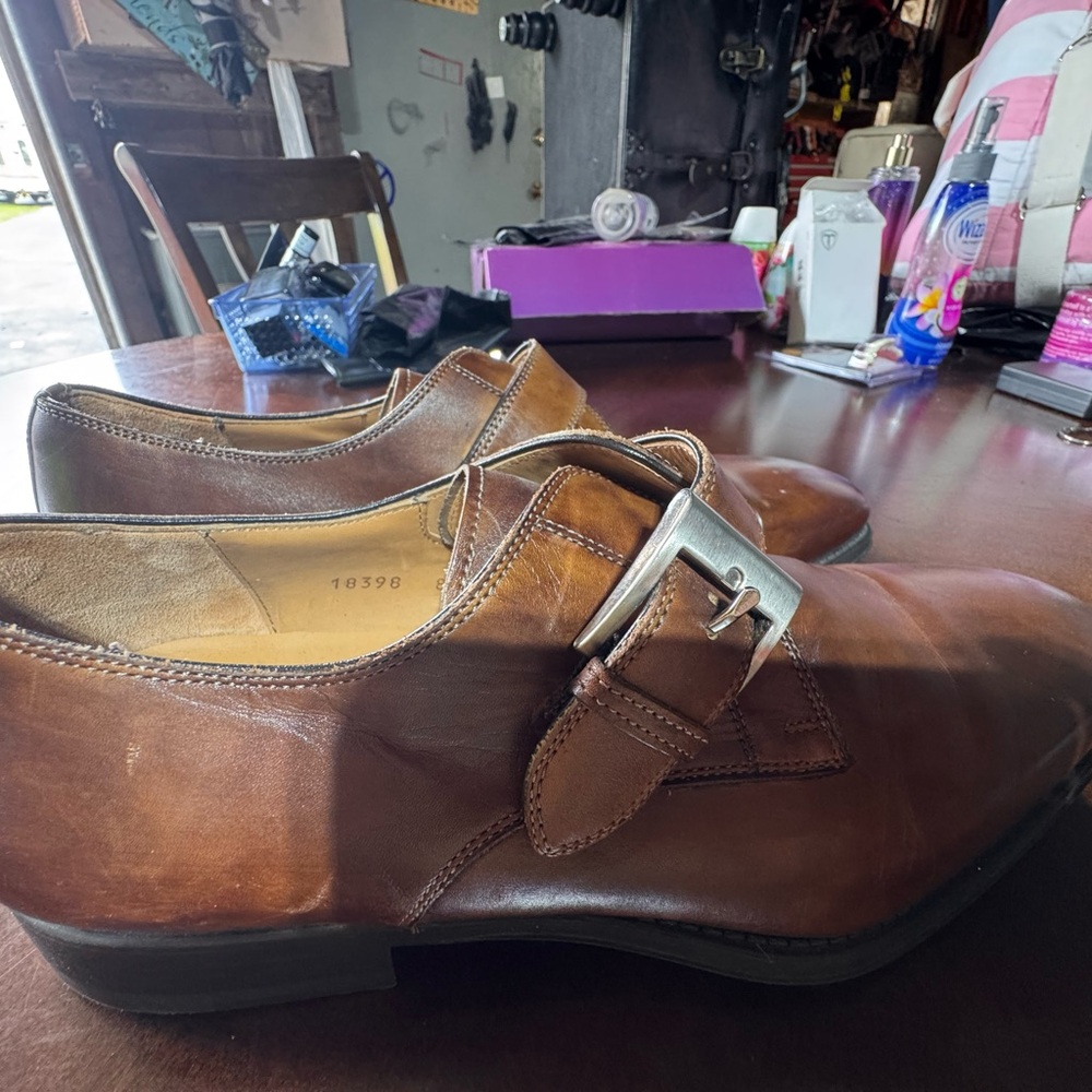 Magnanni Single Buckle Monk Strap Dress Shoe Cap Toe Men  Brown Leather